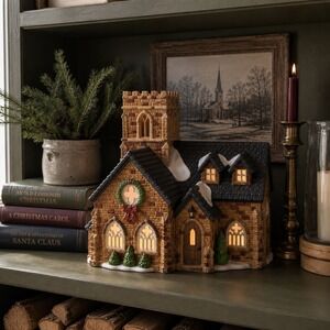 Vintage Lighted Christmas Village Church Porcelain Holiday Decor Lighted Windows